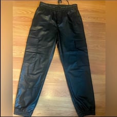 Zara Black Faux Leather Drawstring Joggers With Pockets-Size Small-NWOT