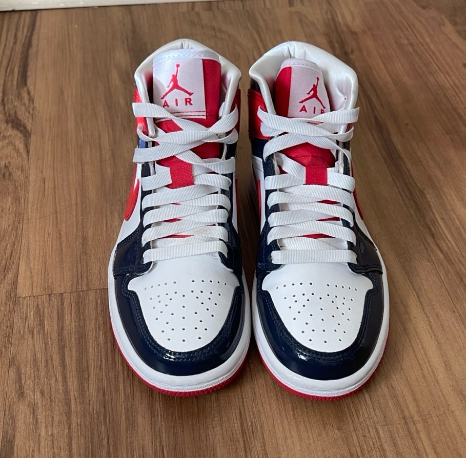 Nike Air Jordan High-Tops in White, Red, and Navy