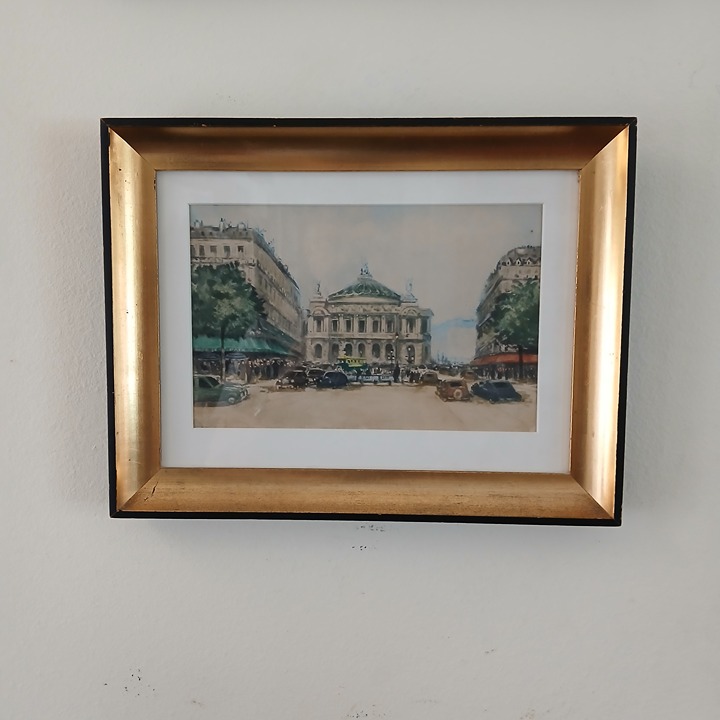 Vintage Paris Opera House in the 1930s Gold Framed Litho- Look at the Cars!