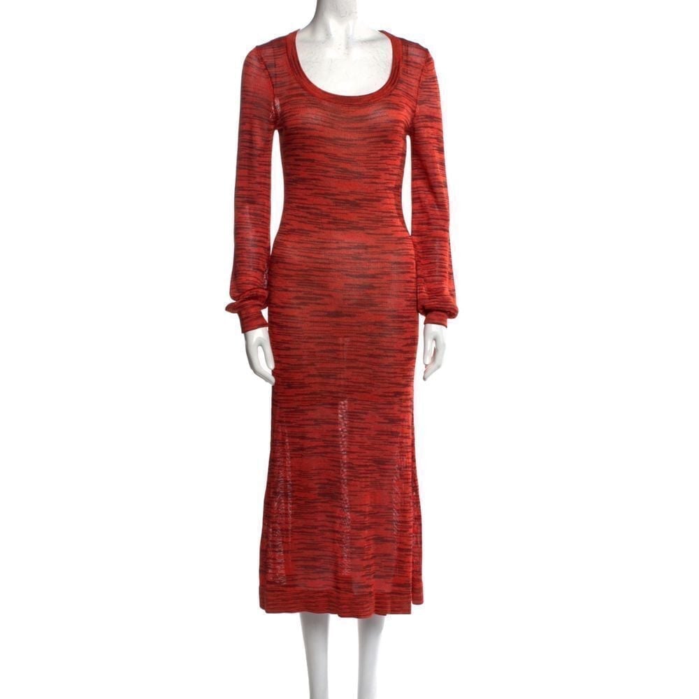 ALEXIS Red Space Dye Knit Long Sleeve Midi Dress Scoop Neck Form Fitting Size M