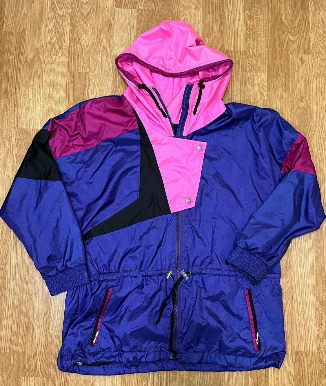 SERAC Ski Snow Jacket Hooded Nylon Purple Pink Black Womens Size 12 Vintage 90s