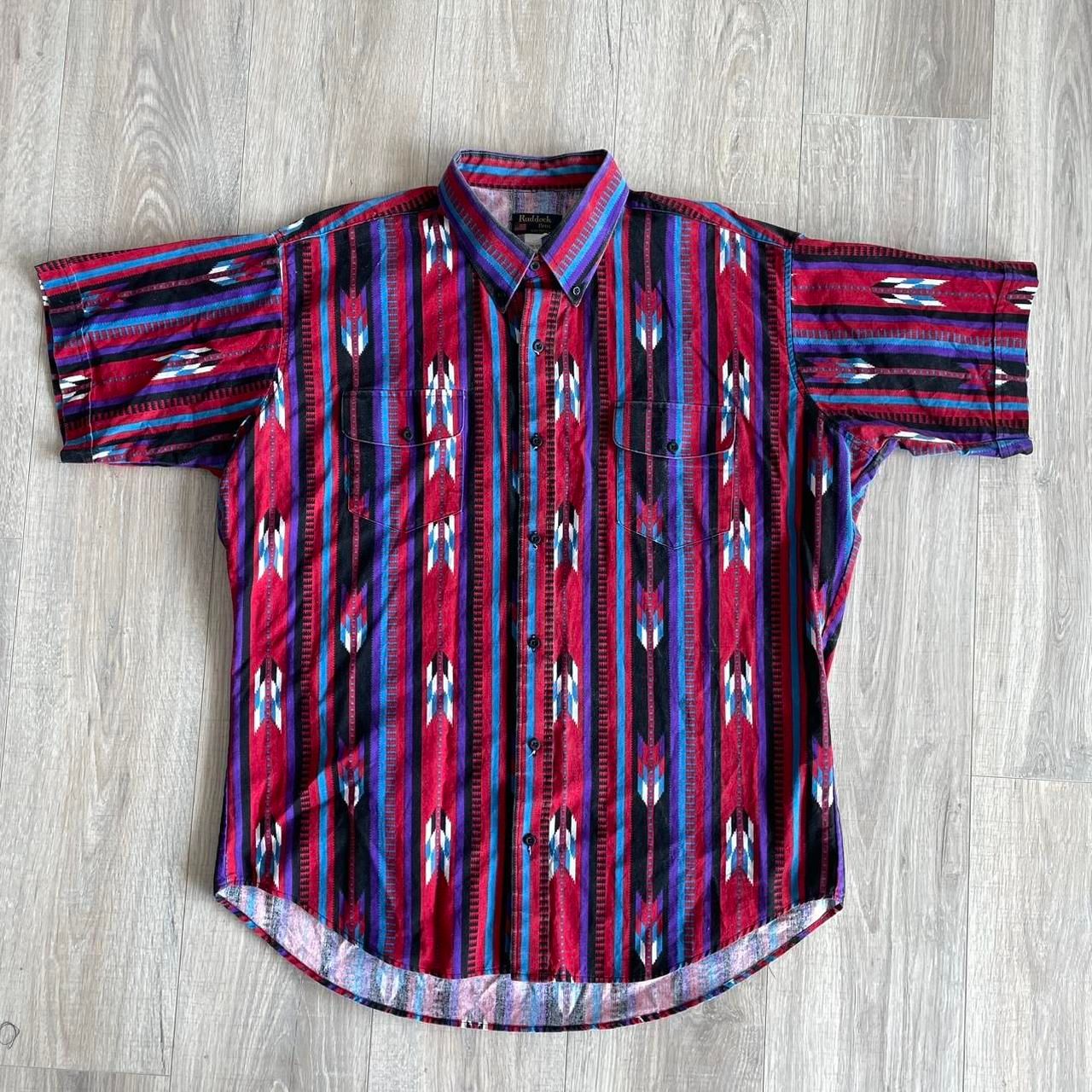 Vintage Rudduck Bros Multicolor Aztec Print Button Up Retro Western Shirt Rodeo
