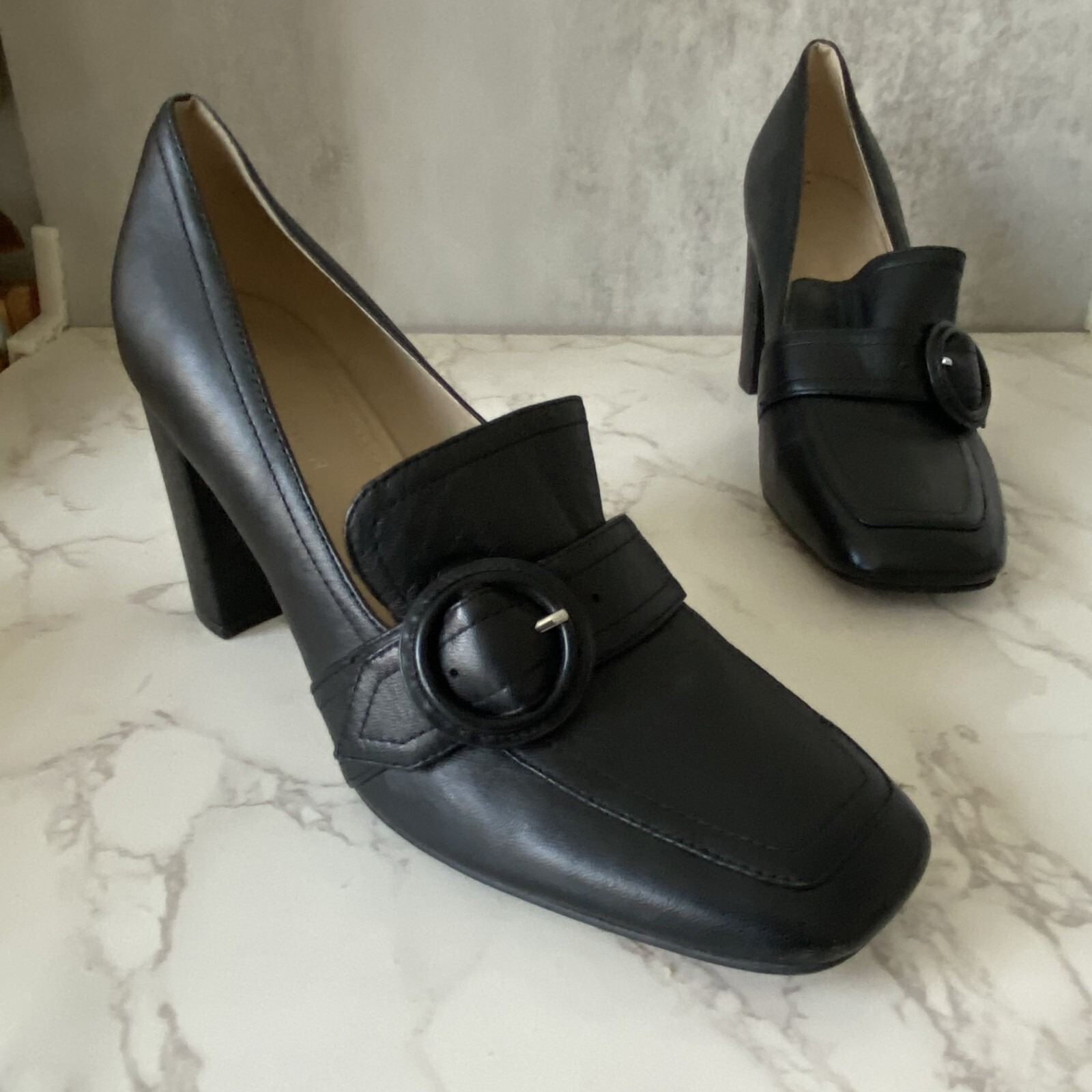 Marc Fisher Pumps Sz 9.5M Black Leather Square Toe Office Work High Heels