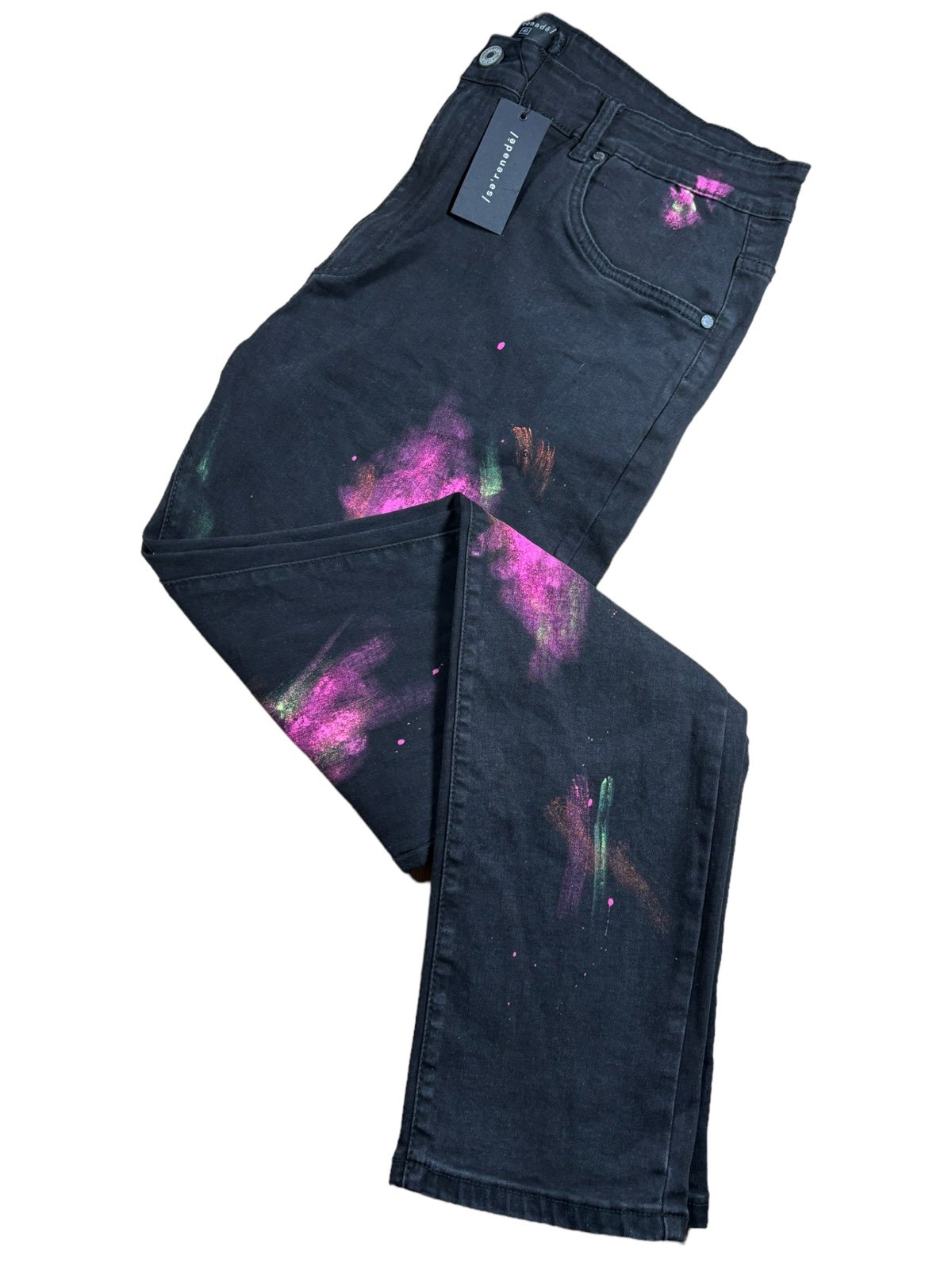 Serenede Eternal Lotus Paint Splatter Jeans Pink, Orange,Green Mens Sz 40x32