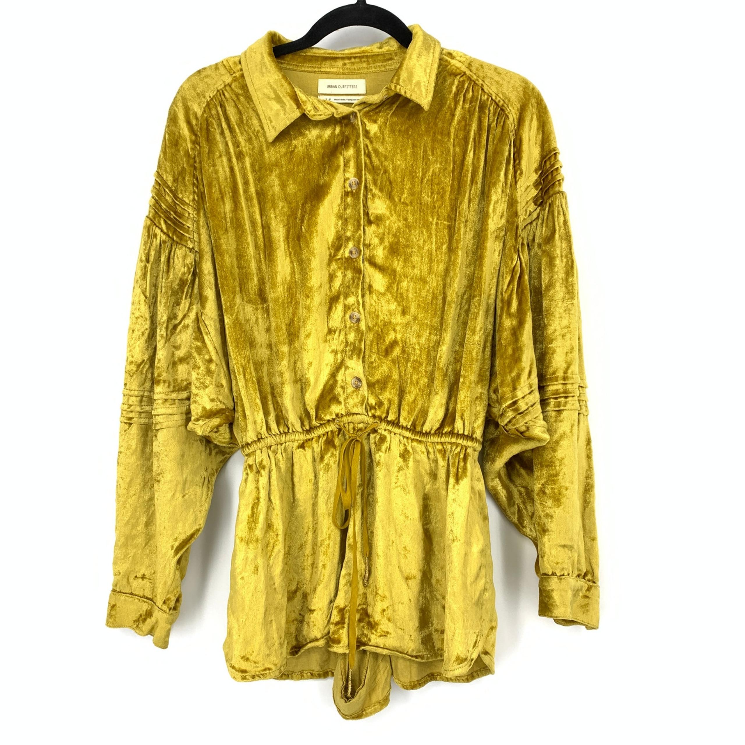 Urban Outfitters Long Sleeve Romper Womens Size Small Golden Velvet Tie Waist