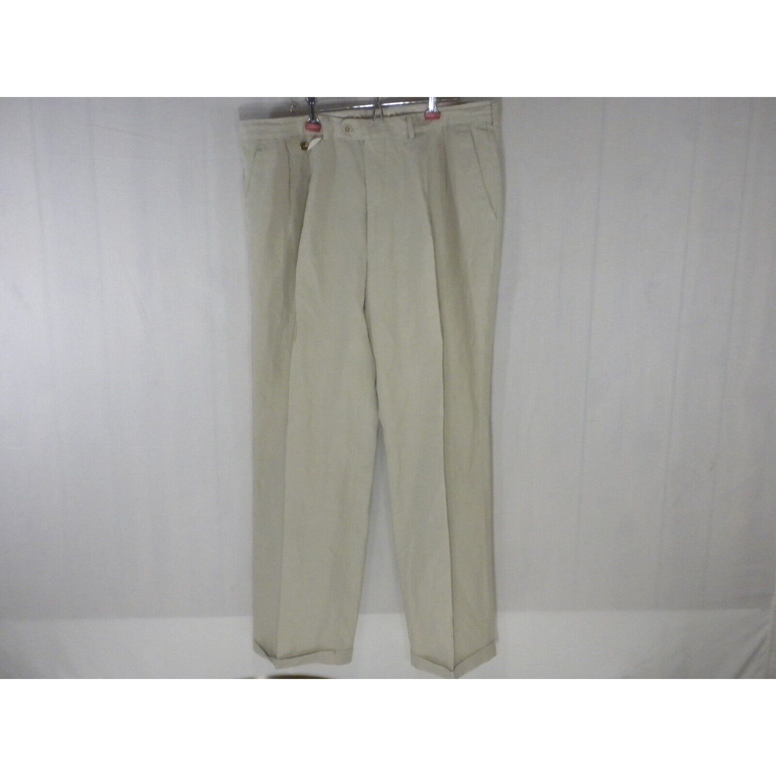 Dunhill Pants Mens 36x30 Beige Silk Linen Grosvenor Pleated Front Cuff Hem Italy