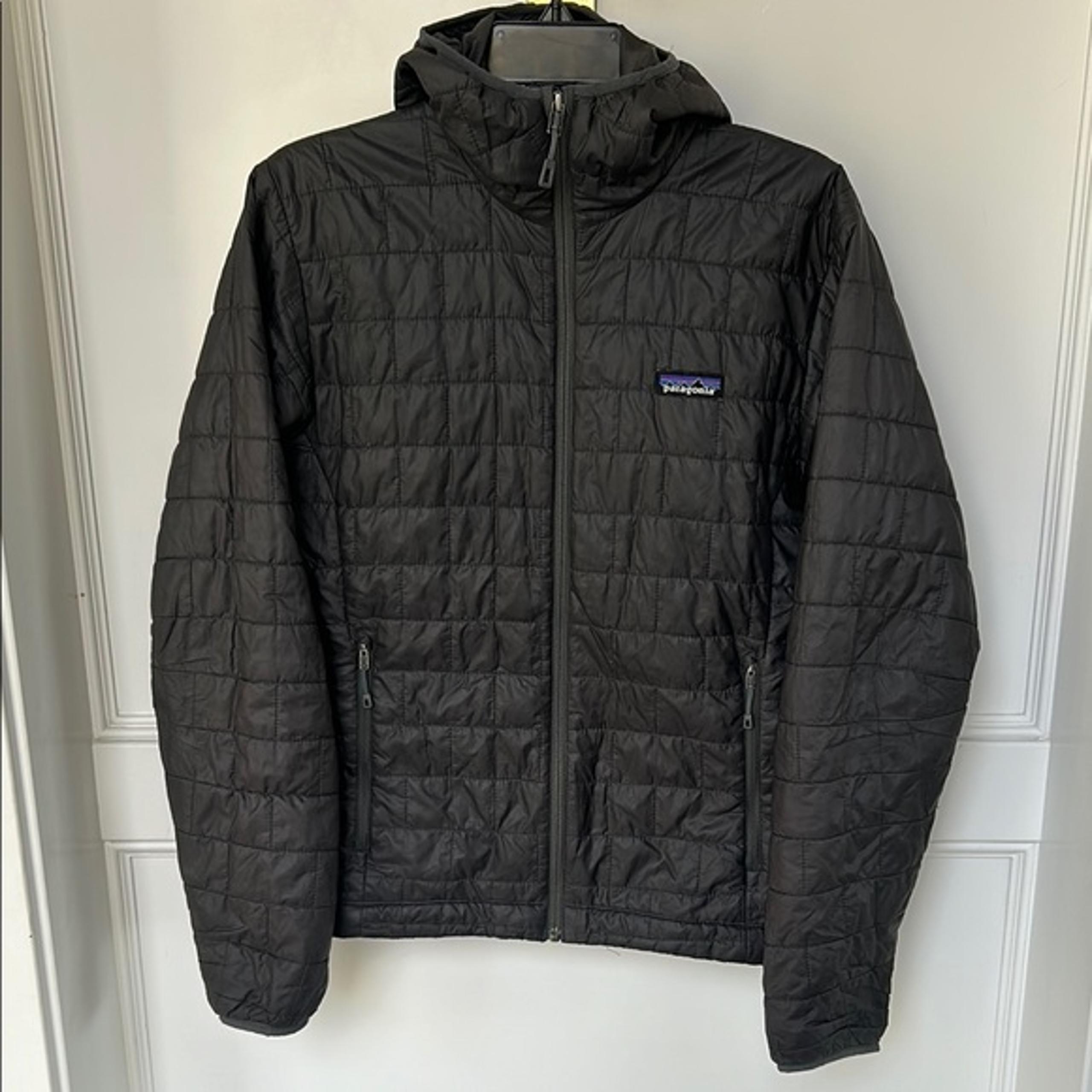 Men's Nano Puff Hoody Black Quilted Full Zip size Xsmall charcoal Forge Grey