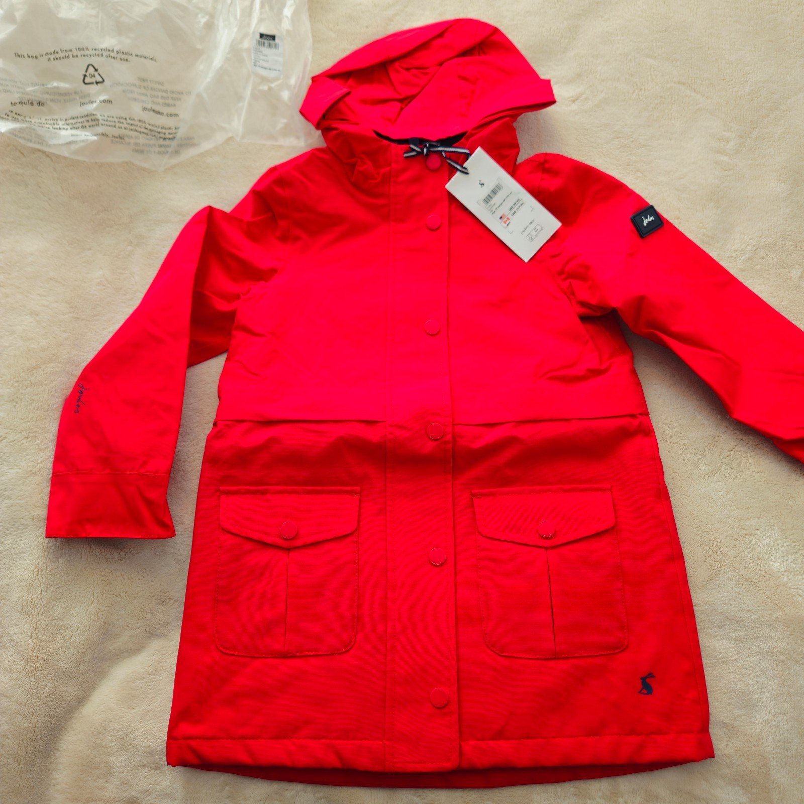 Joules Red Longline Coat size 7Y NEW