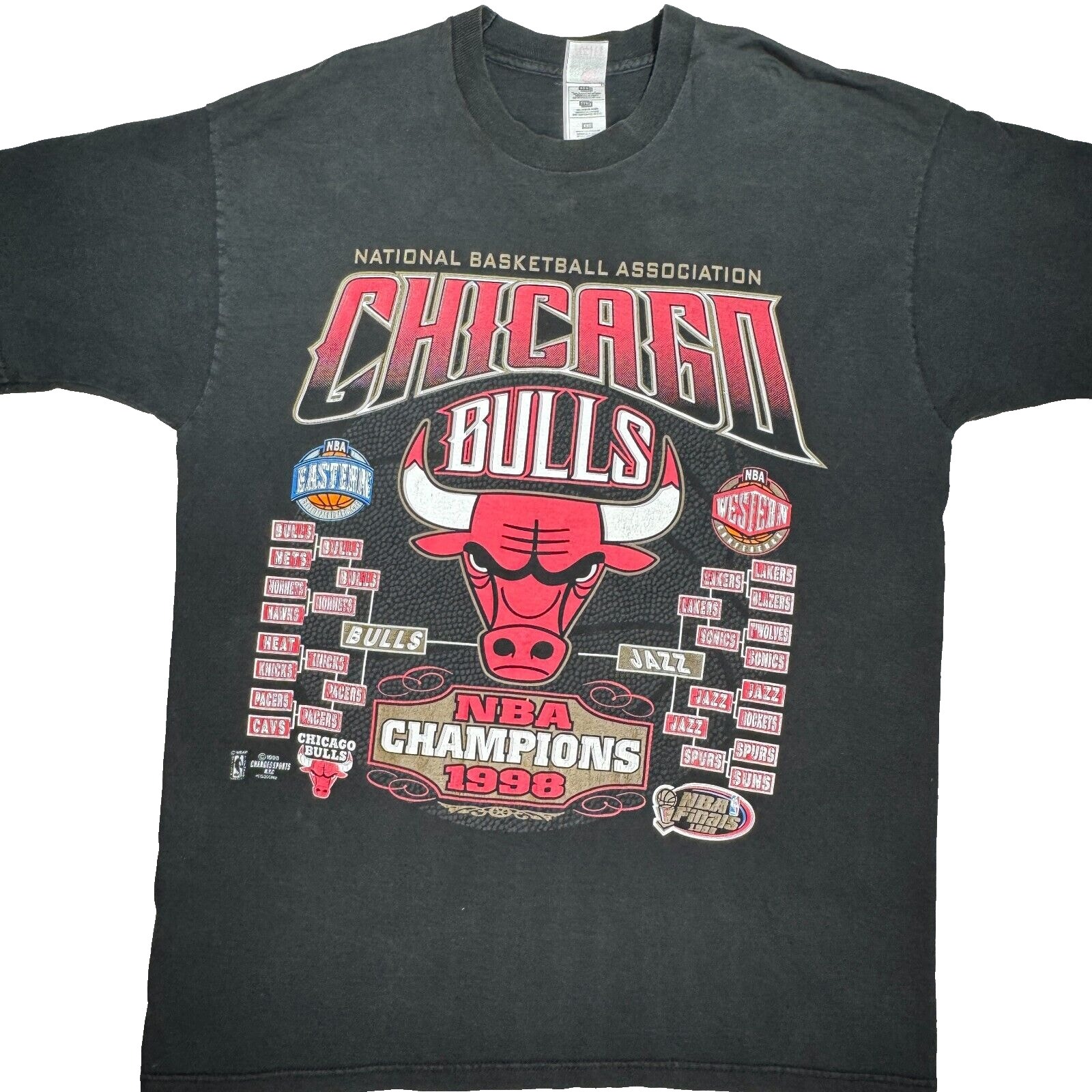 Vintage 1998 Chicago Bulls NBA Champions T Shirt Size 2XL Tee Two Sided Black