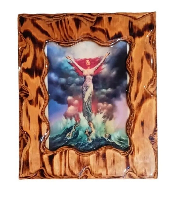 Boris Vallejo Fantasy Art Print Laquered Wood Wall Hanging 1980s Decor Live Edge