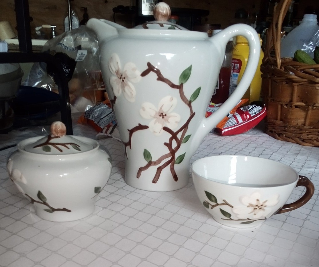3 piece hand decorated Orchard ware tea set.