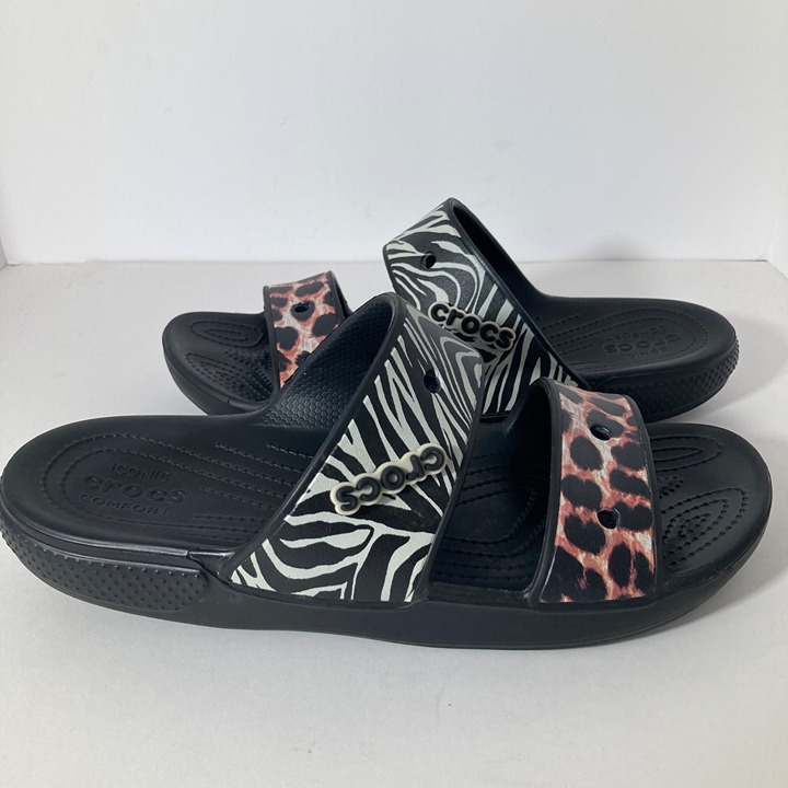 Mens Crocs Classic Animal Remix Slides Leopard Zebra Black Brown White M 11