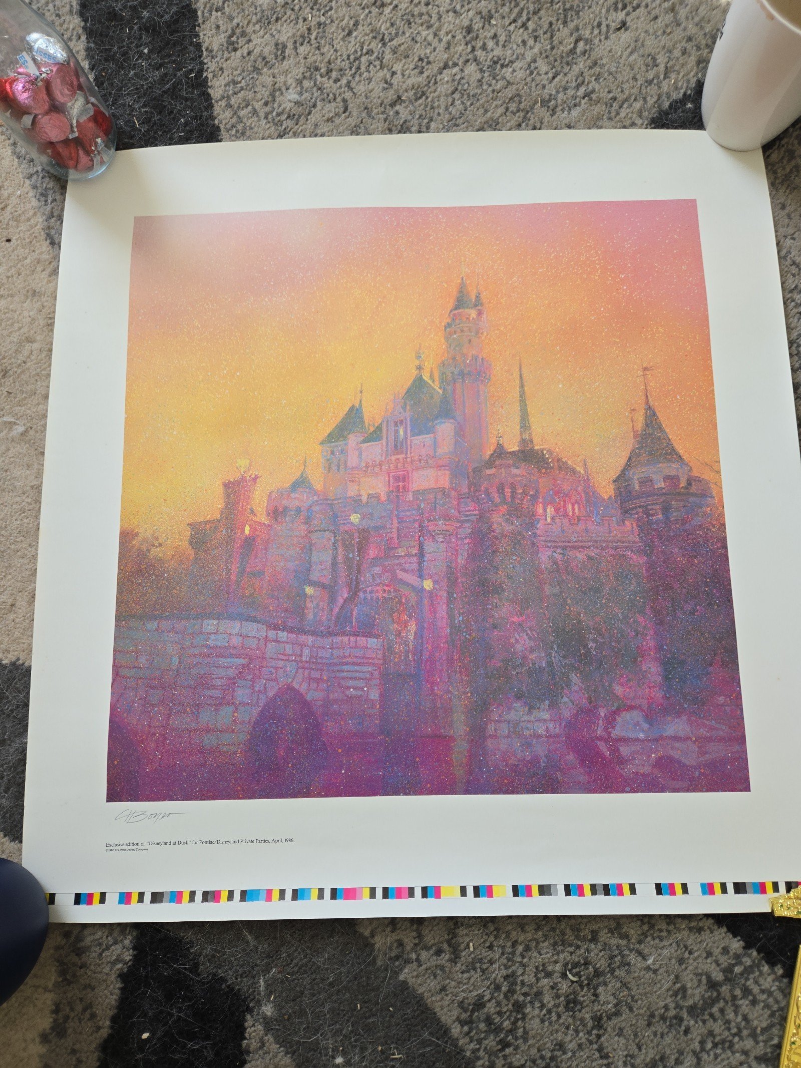 Signed exclusive limited edition antique poster lithograpg Disneyland at dusk