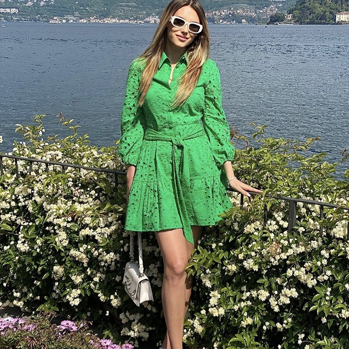ZARA EMBROIDERED EYELET RUFFLED SHORT DRESS GREEN