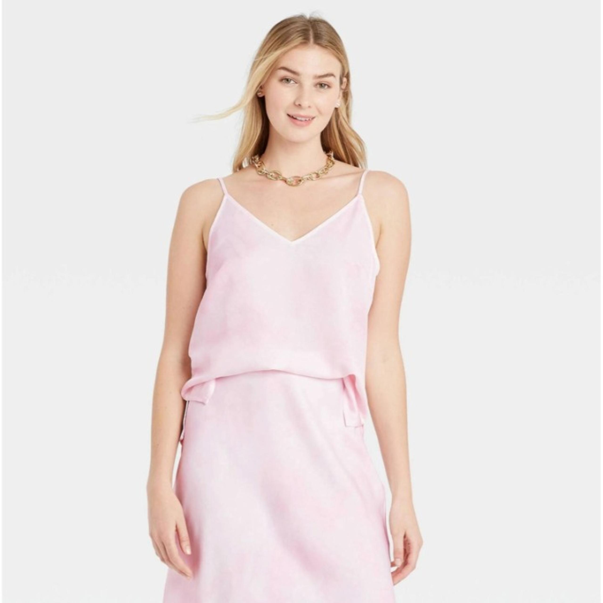 NWT Women's Dip Dye Woven V-Neck Cami - A New Day, Light Pink, S