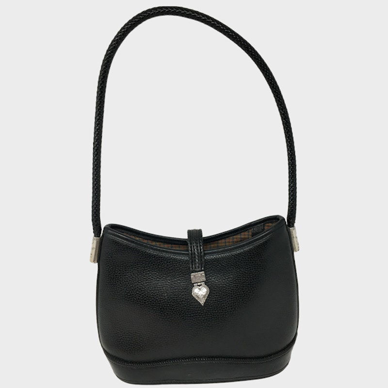 Vintage Brighton Barbados Hobo Shoulder Bag Black Pebbled Leather Braided Strap