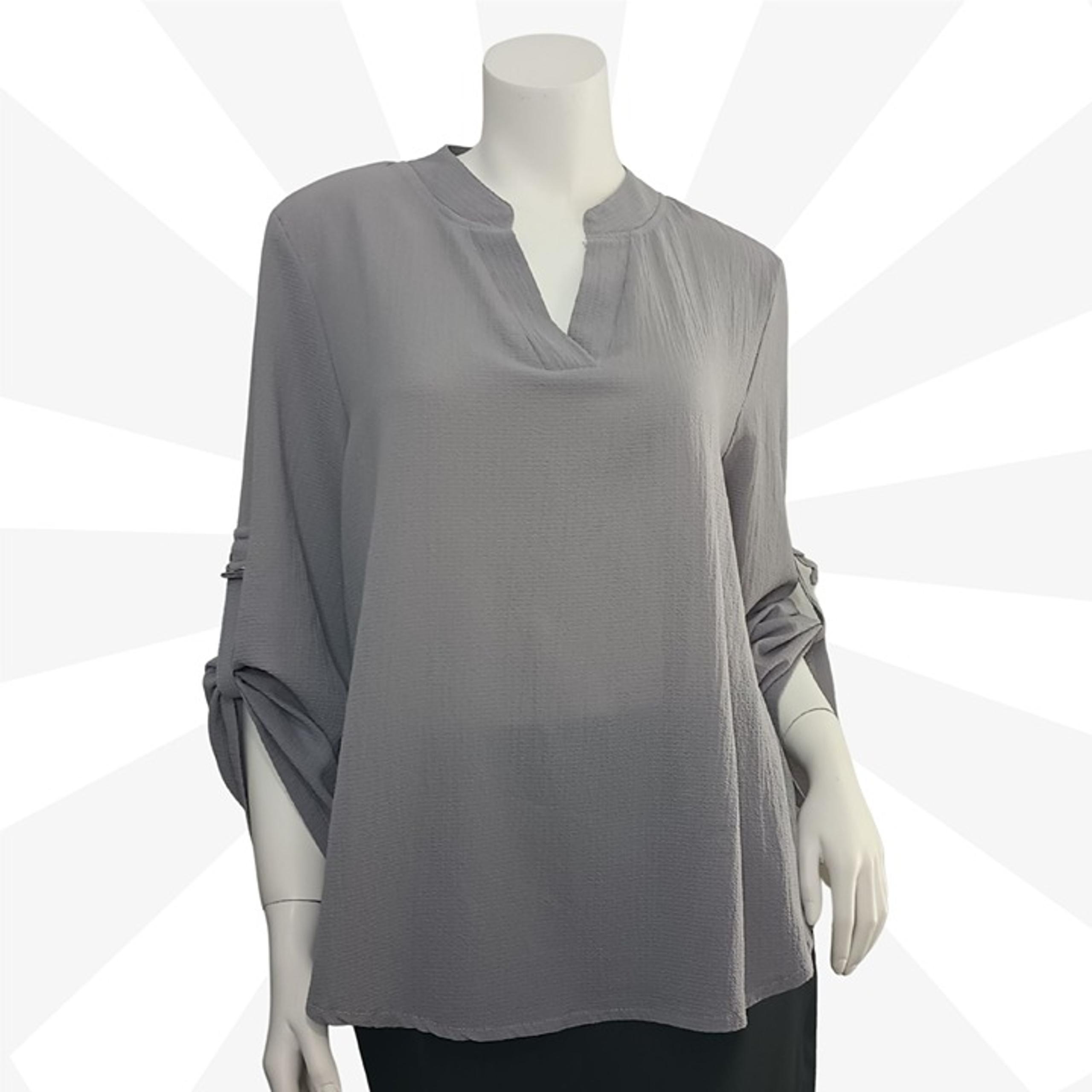 Face Face Gray Henley Neck 3/4 Sleeve Tunic Size XL Asymmetrical Pullover Sheer