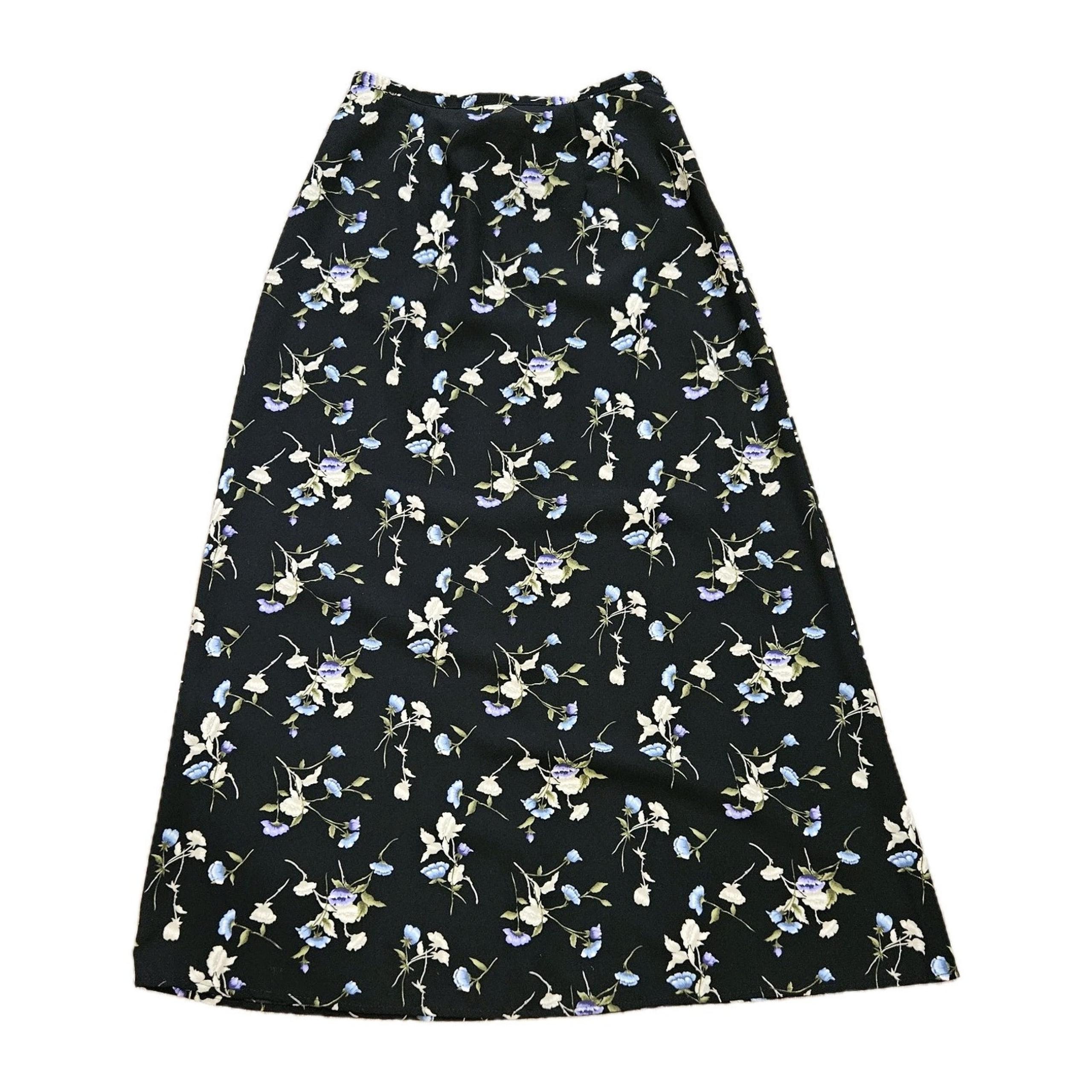 Vtg Kathie Lee Floral Midi Skirt Womens 6 Blue Green Cottagecore Boho Teacher