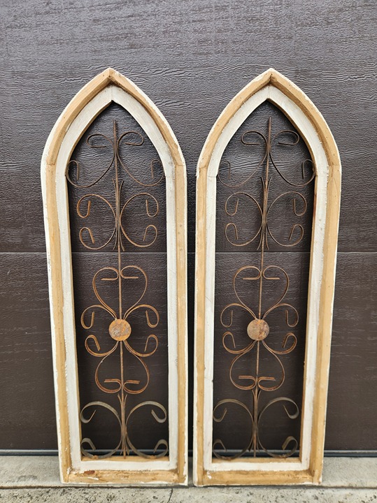 Set of 2, 36.5 H, Messinato Farmhouse Arches Wood Frame Distressed Rustic