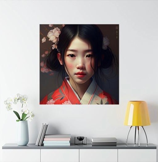 Ai art on canvas Japanese girl modern art