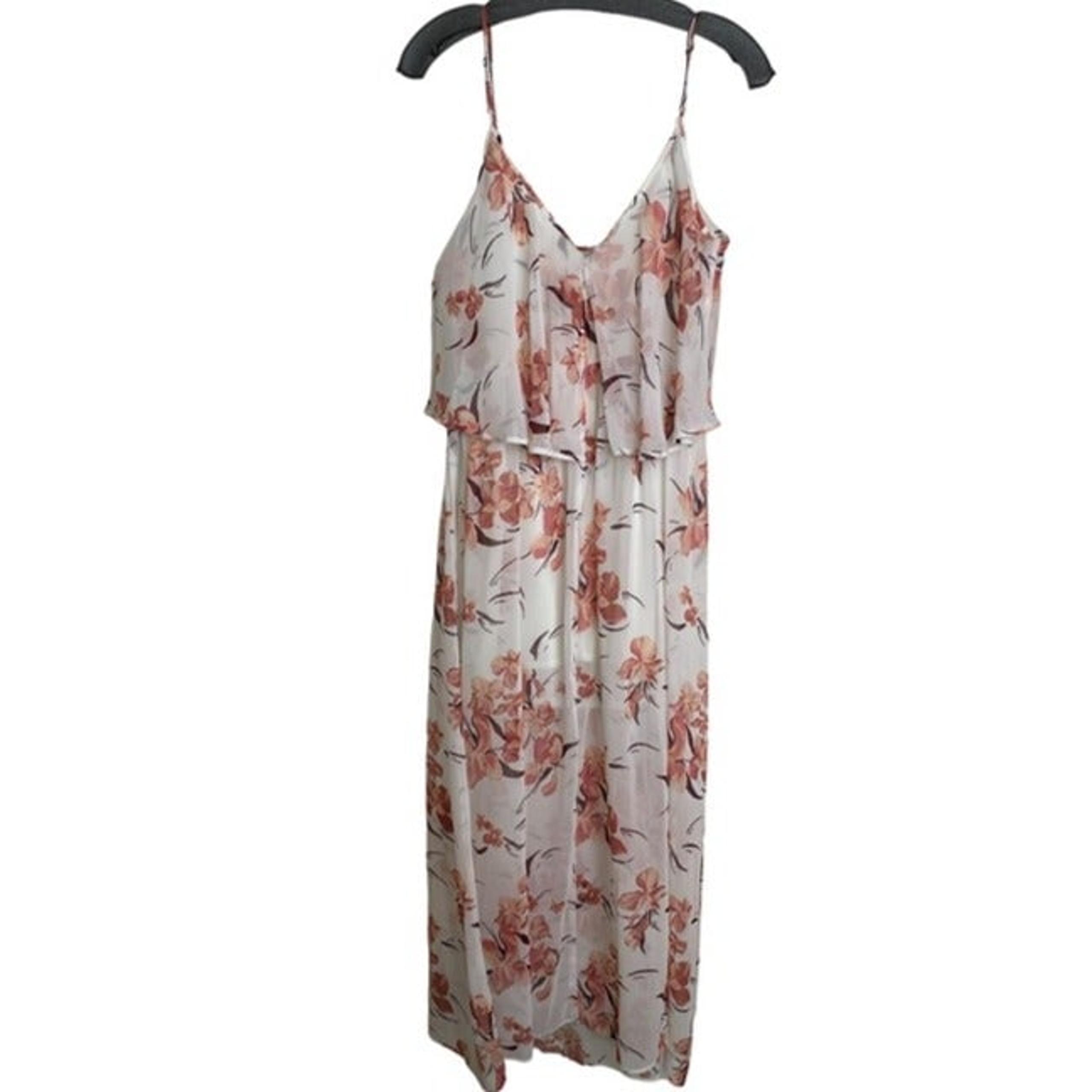 Leith Womens NWT White Floral Chiffon Spaghetti Strap Lined Maxi Dress Size M