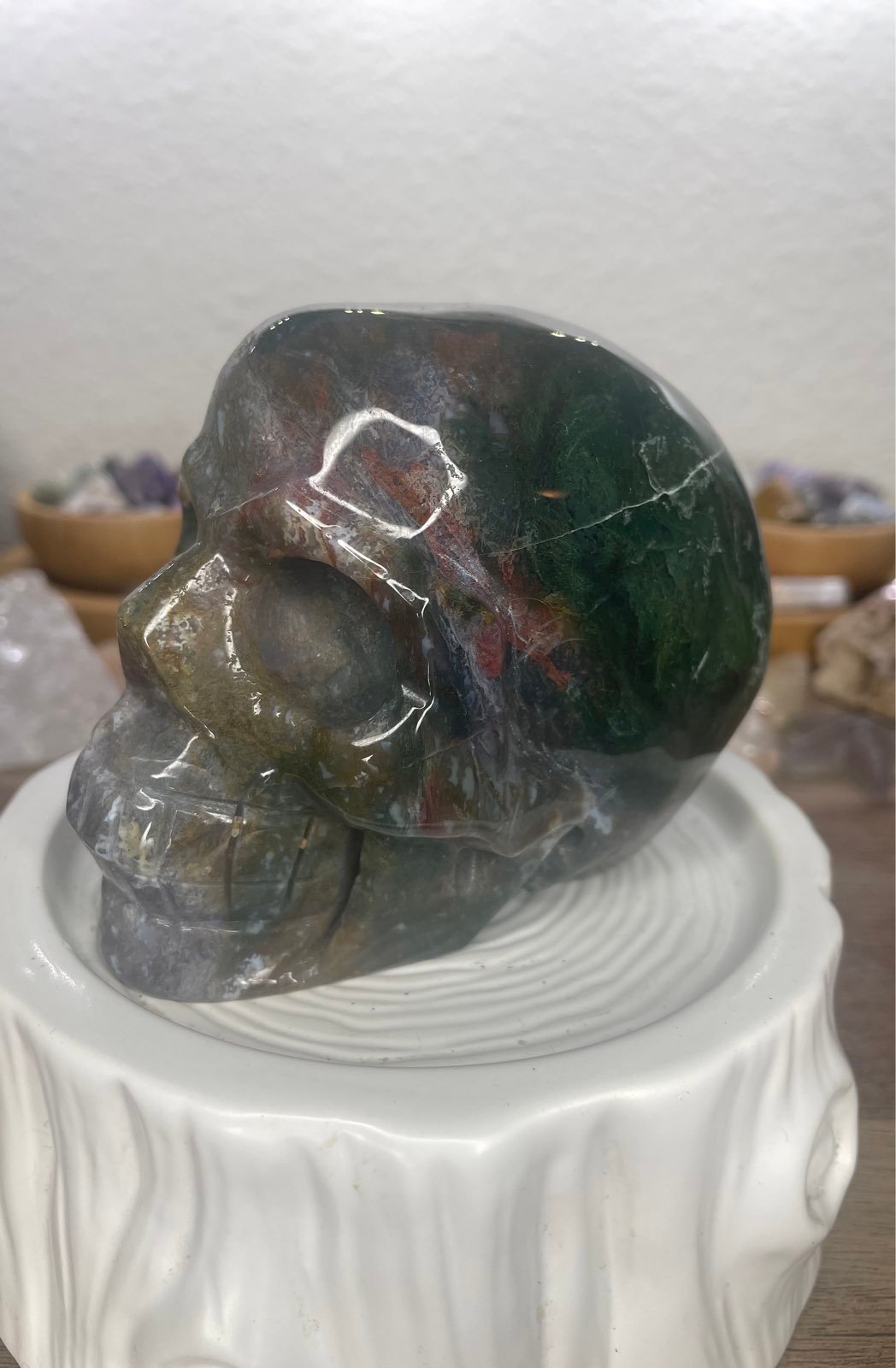 Moss Agate Crystal Skull