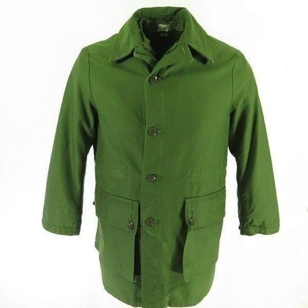 Vintage 60s Swedish Military Jacket Coat C42 M Fleece Liner Canvas Shell Buttons