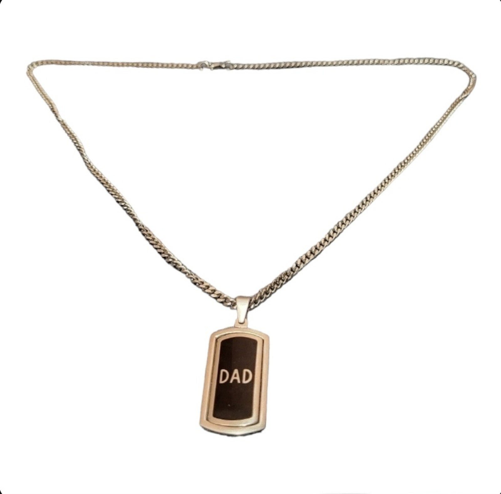 Stainless Steel Mens Necklace 22 Enamel CZ Reversible Dad Dog Tag