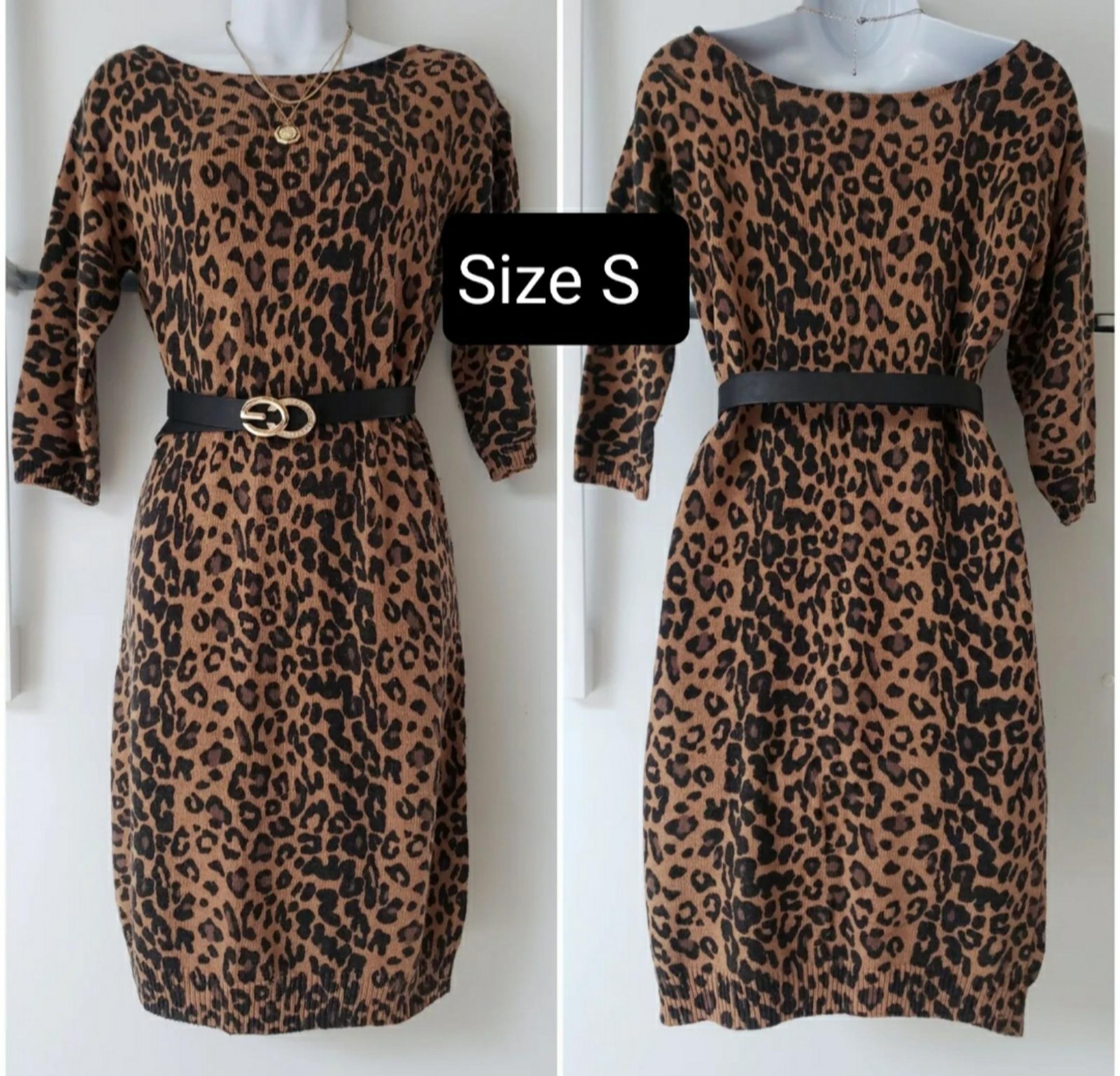 Women's Fashion Dress-Sweater  Crewneck Kneelength Bodycon Cheetah Size S NEW