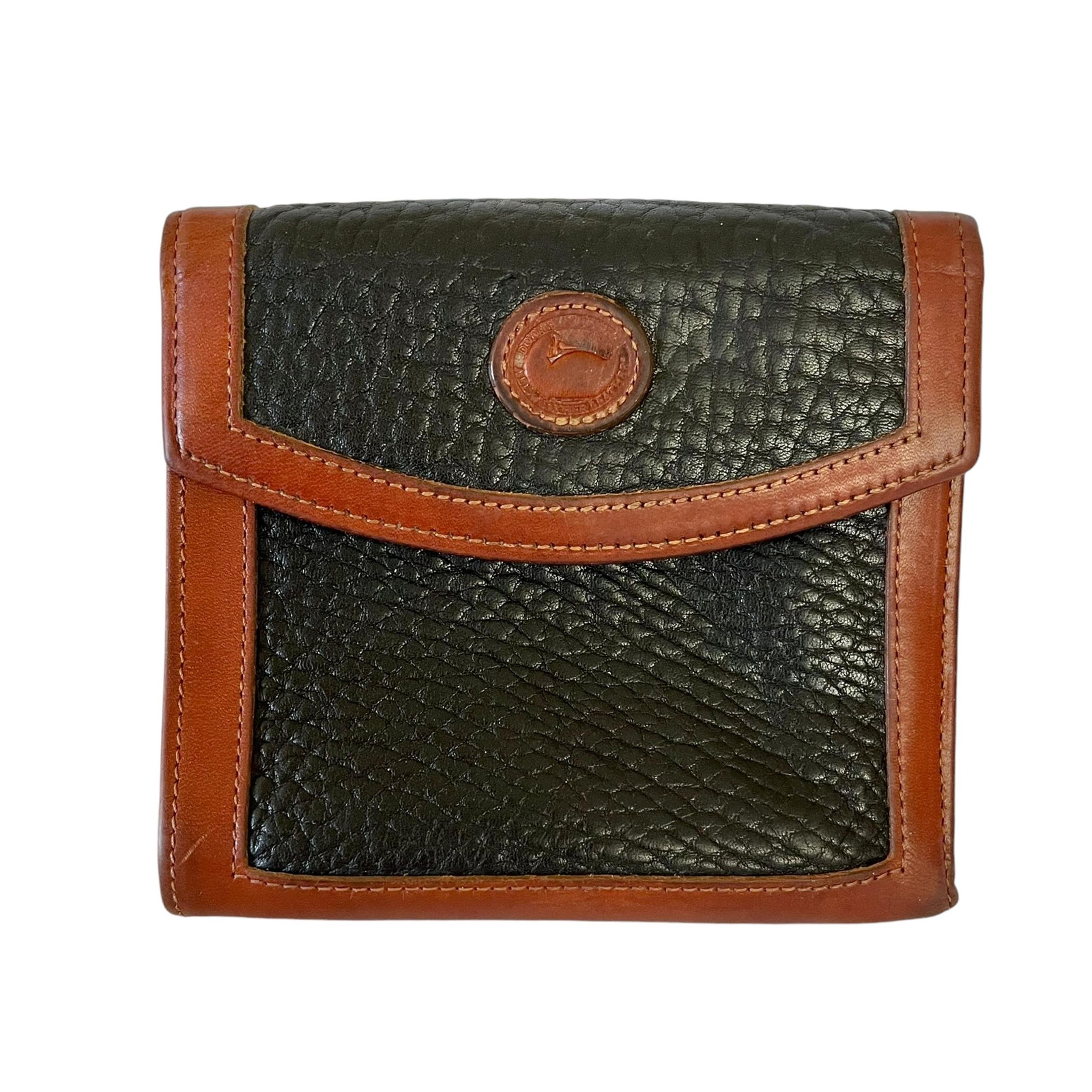 Vintage Dooney & Bourke Black AWL British Tan Trim W06 Large Credit Card Wallet