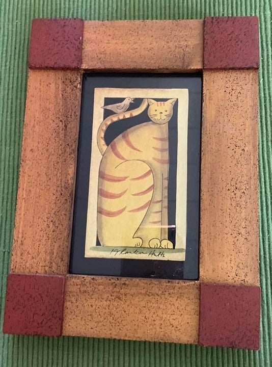 Sitting Cat Scherenschnitte Scissors Cutting Framed Wall Art Signed By PF Rankin