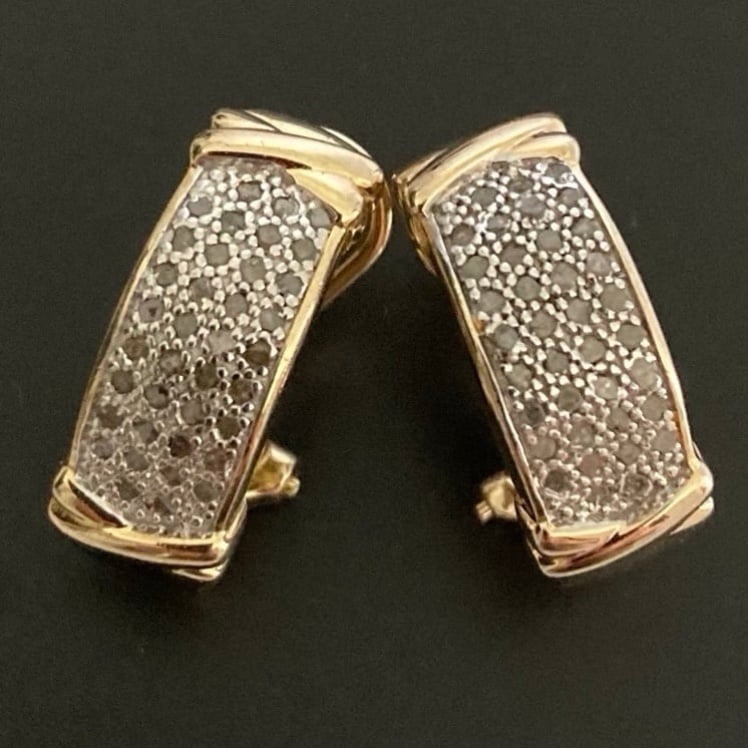 1/2 CT GENUINE DIAMONDS 18K YELLOW GOLD/925 STERLING SILVER HOOP EARRINGS