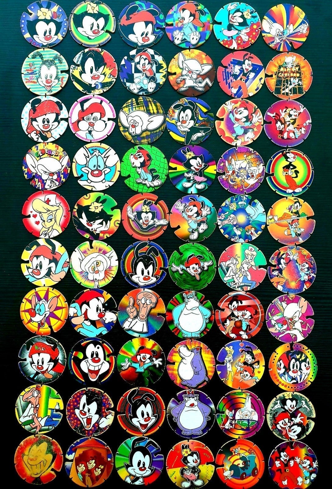Animaniacs Tazos - Complete Set Lot of 60 Pogs *RARE* - Elma Chips - 1997