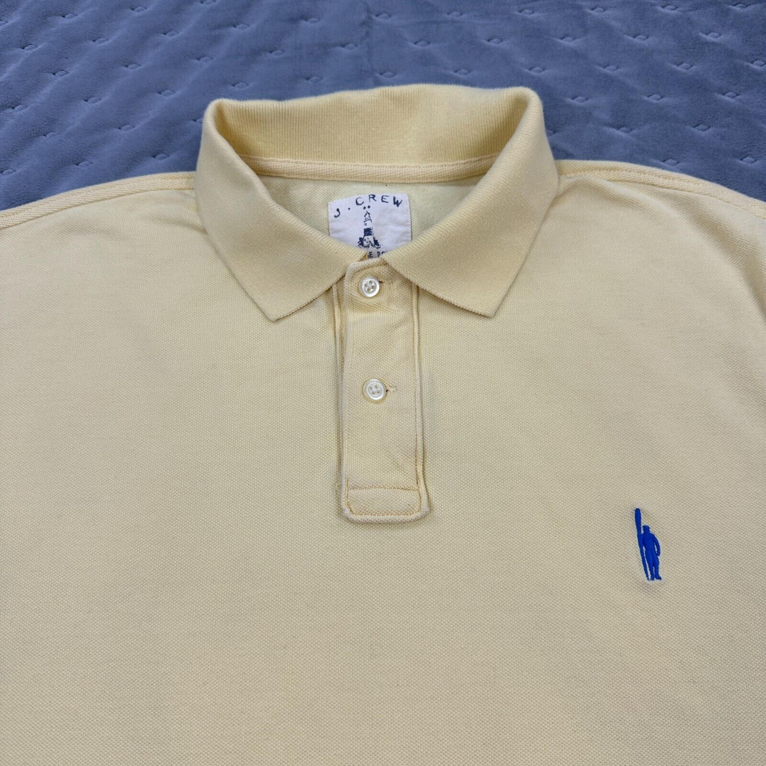 J Crew Polo Adult Large Yellow Blue Vintage Short Sleeve Preppy Surfer Logo Mens