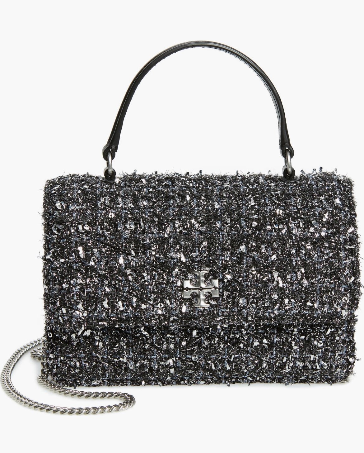 Tory Burch Mini Kira Chevron Tweed Tote In Black/Silver
