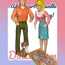 Playskool salmon dad mom & dog figures dollhouse set rare! Blanket!