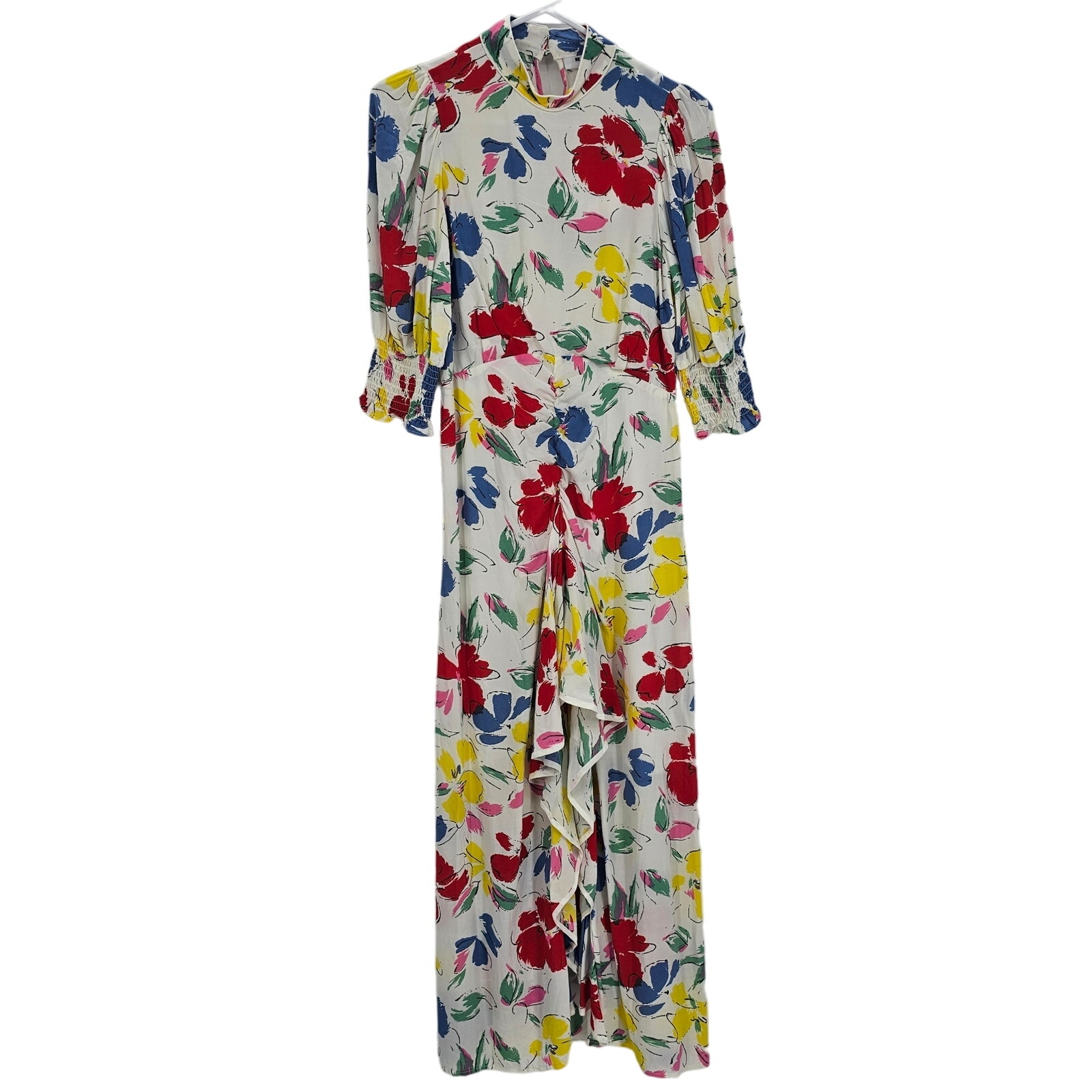 Rixo X Target Womans size 0 Floral Mock Neck Puff Sleeve Cascade Maxi Dress NEW