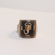 Vintage Mexican Biker Ring With Black Onyx And Gold Scorpion circa 1940s Size:10