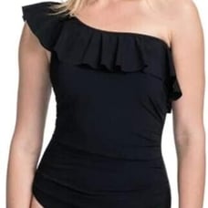 Profile by Gottex Women's Standard Ruffle Shoulder One Piece Swimsuit 14 Black