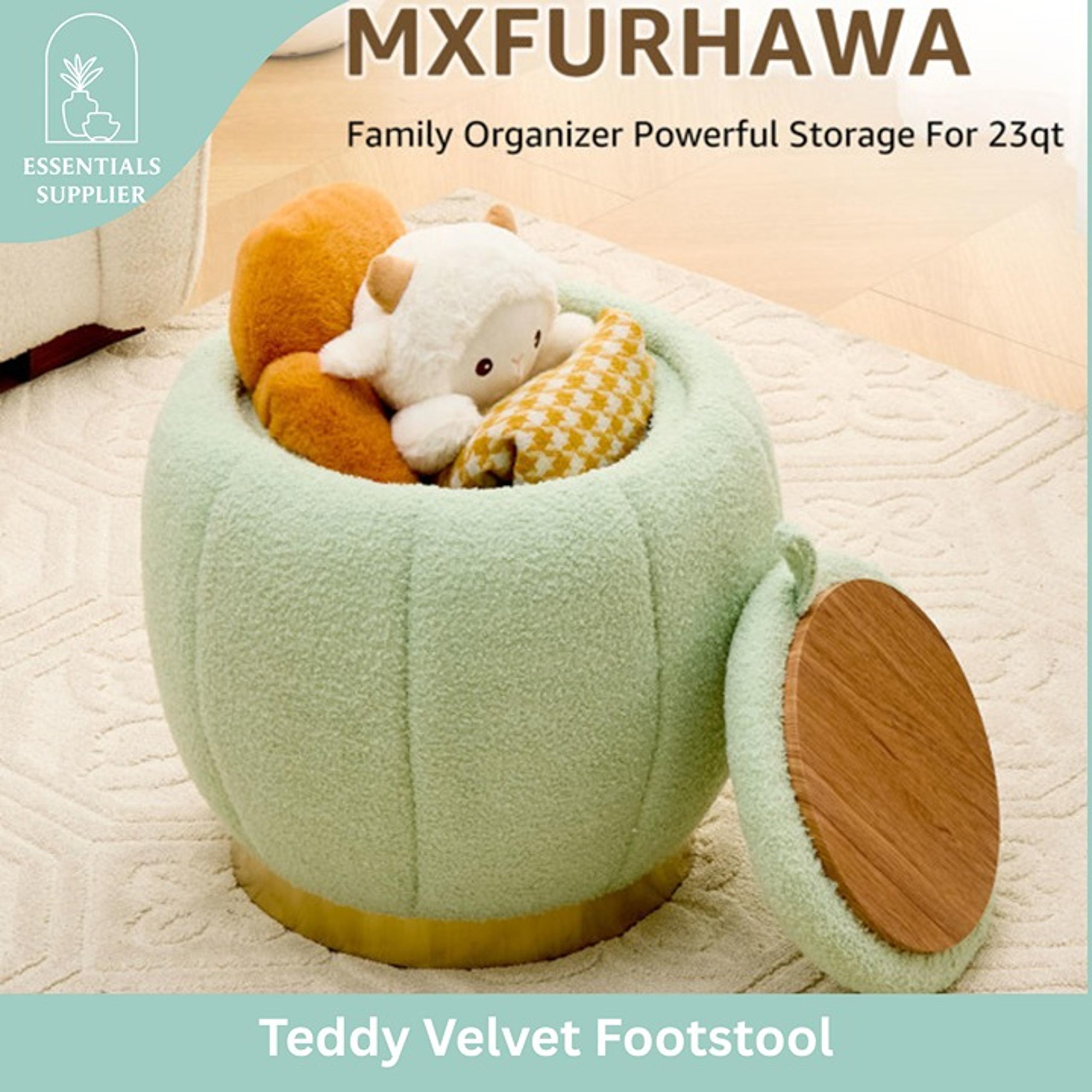 Storage Ottoman Footrest with Soft Seat, Velvet Stool Accent, Green