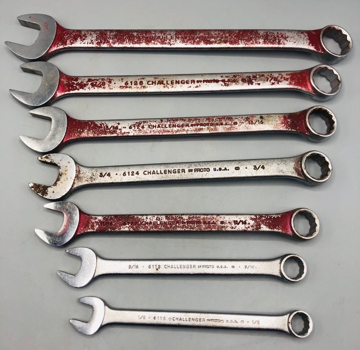 Vtg Set of (7) CHALLENGER by PROTO Combination Wrenches Standard Made in USA