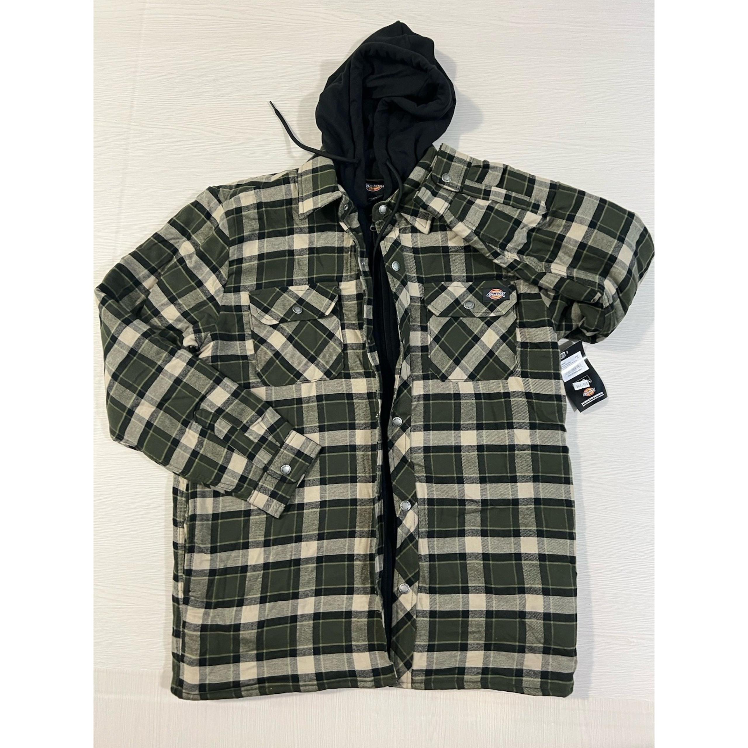 Mens Flannel Hooded Shirt Jacket Coat - TJ2110GC Size M - Dickies