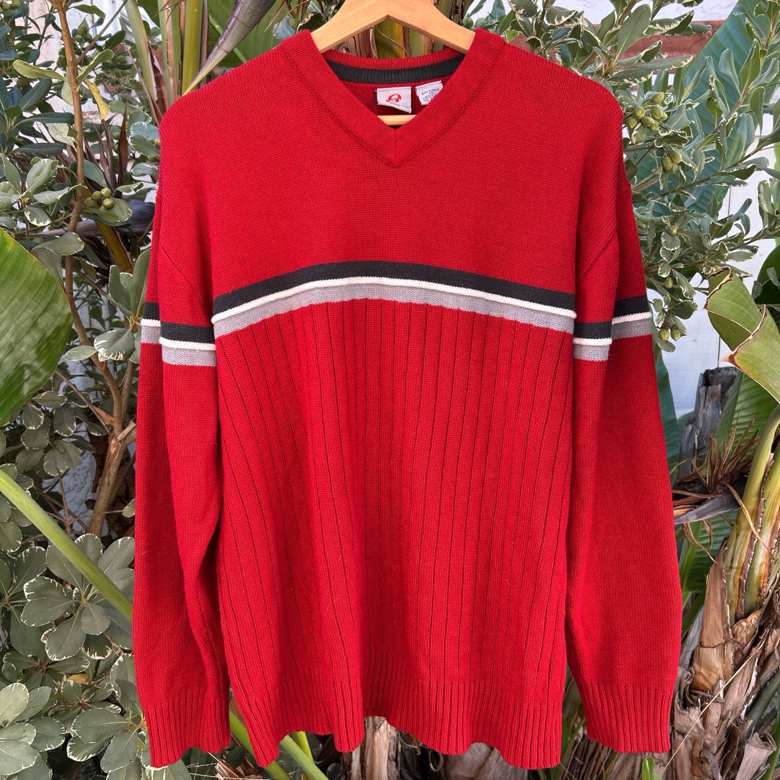 Vintage 90s Anchor Blue Red Knit Sweater Striped Retro Y2K 23x26 M