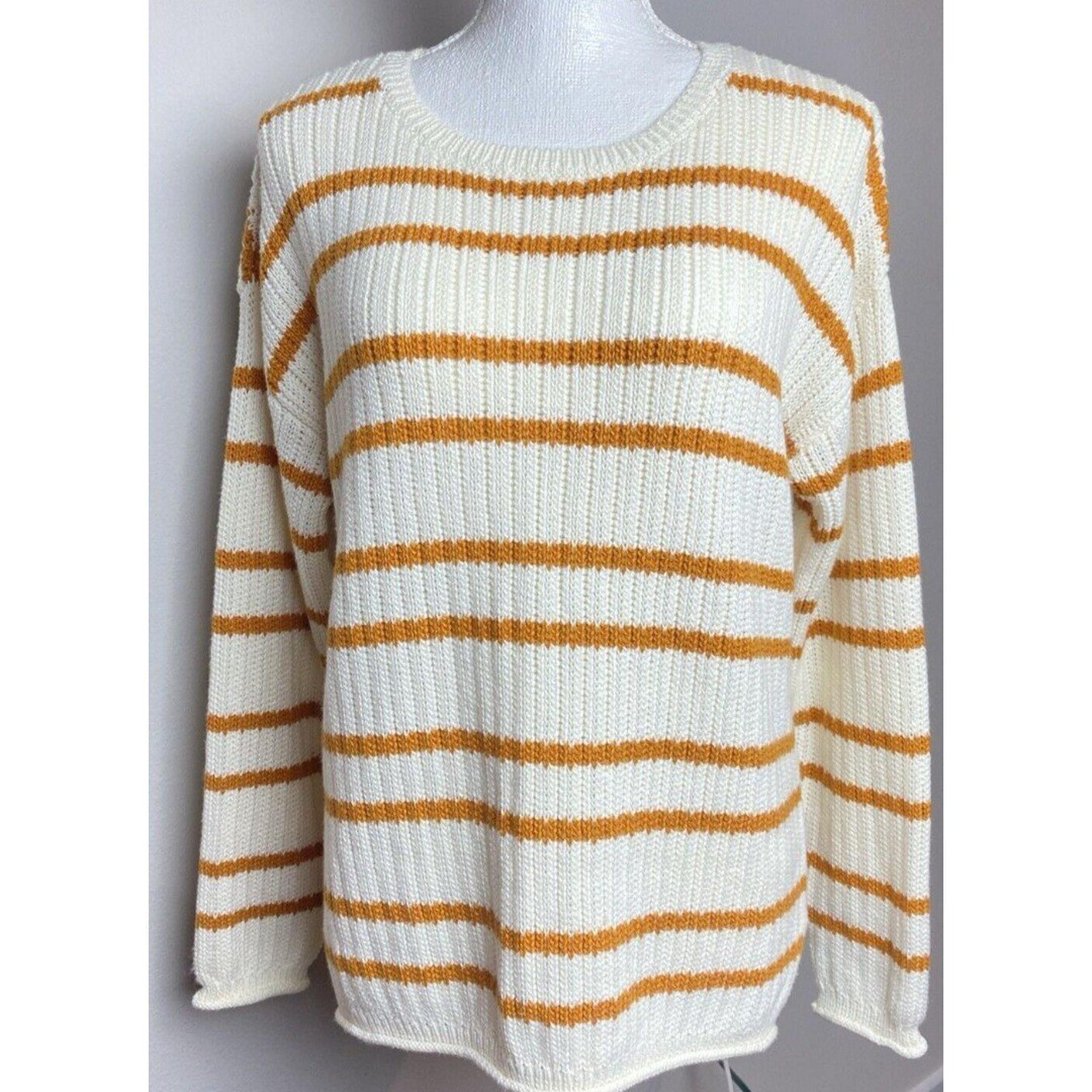 Able Suzanne Striped Sweater Cream Yellow Size XL Cotton Blend Long Sleeve