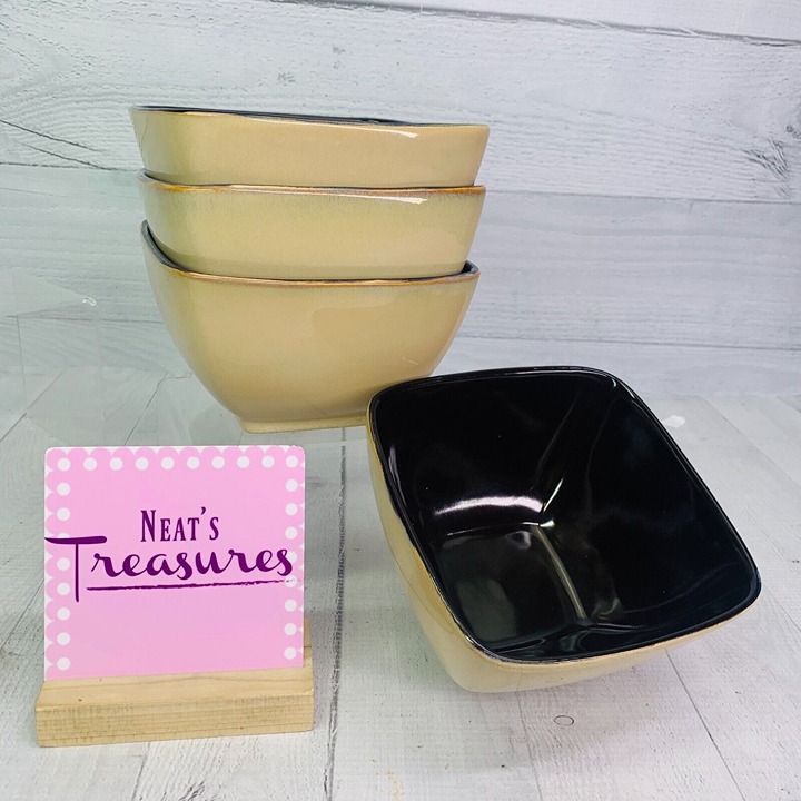 Home Trends RAVE TAUPE Outside Brown In Square Stoneware Soup Cereal Bowls Set 4