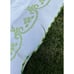 Gorgeous Vintage Hand Embroidered Crochet Edge In Green Tablecloth 76” Long