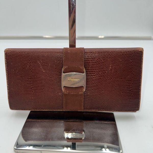Salvatore Ferragamo Vera Ribbon Wallet Brown and Gold