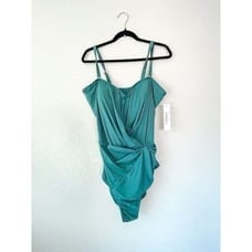 NWT! Nicole Miller Bandeau with Drape Twist Knot Green Swimsuit Size 2X