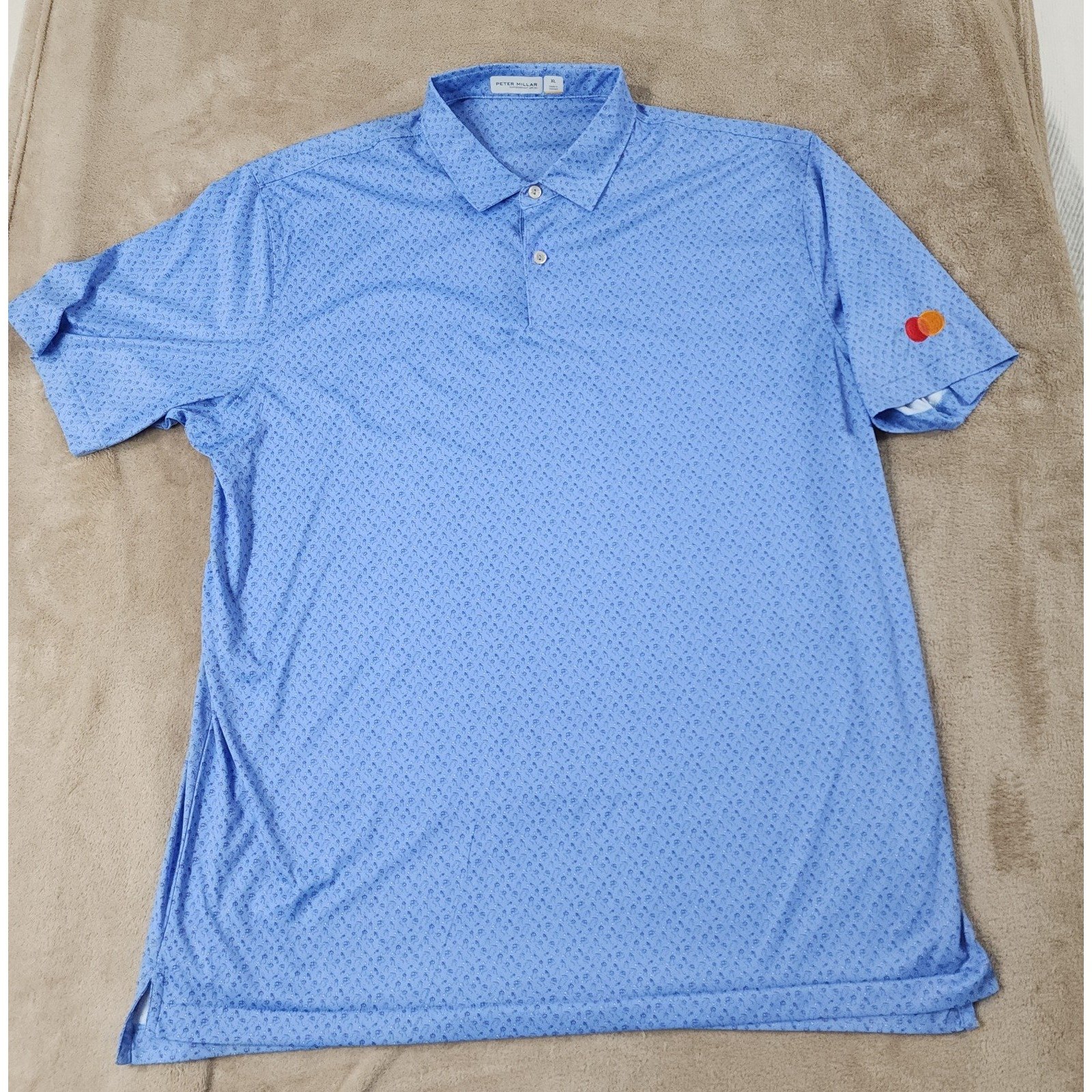 Peter Millar Featherweight UPF Polo Golf Shirt Men XL Blue Squid Print S/S EUC