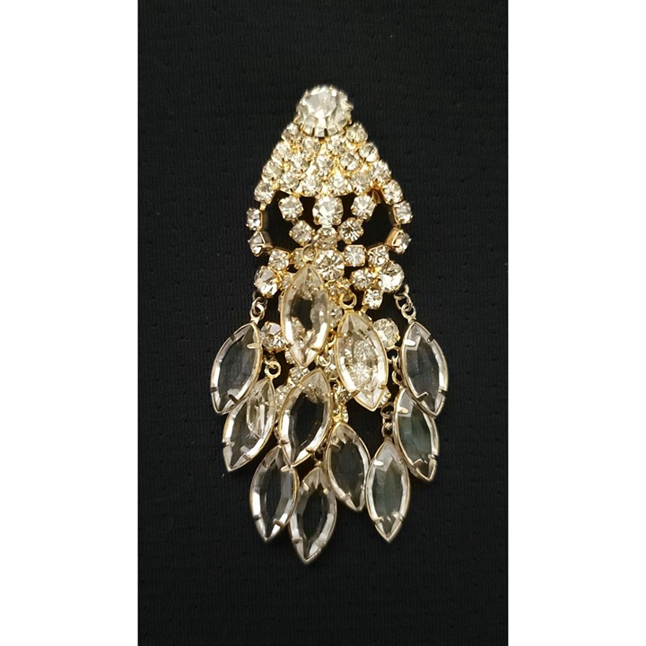 Gold Tone Crystal Rhinestone Chandelier Brooch w/ Clear Marquise Stones Juliana?